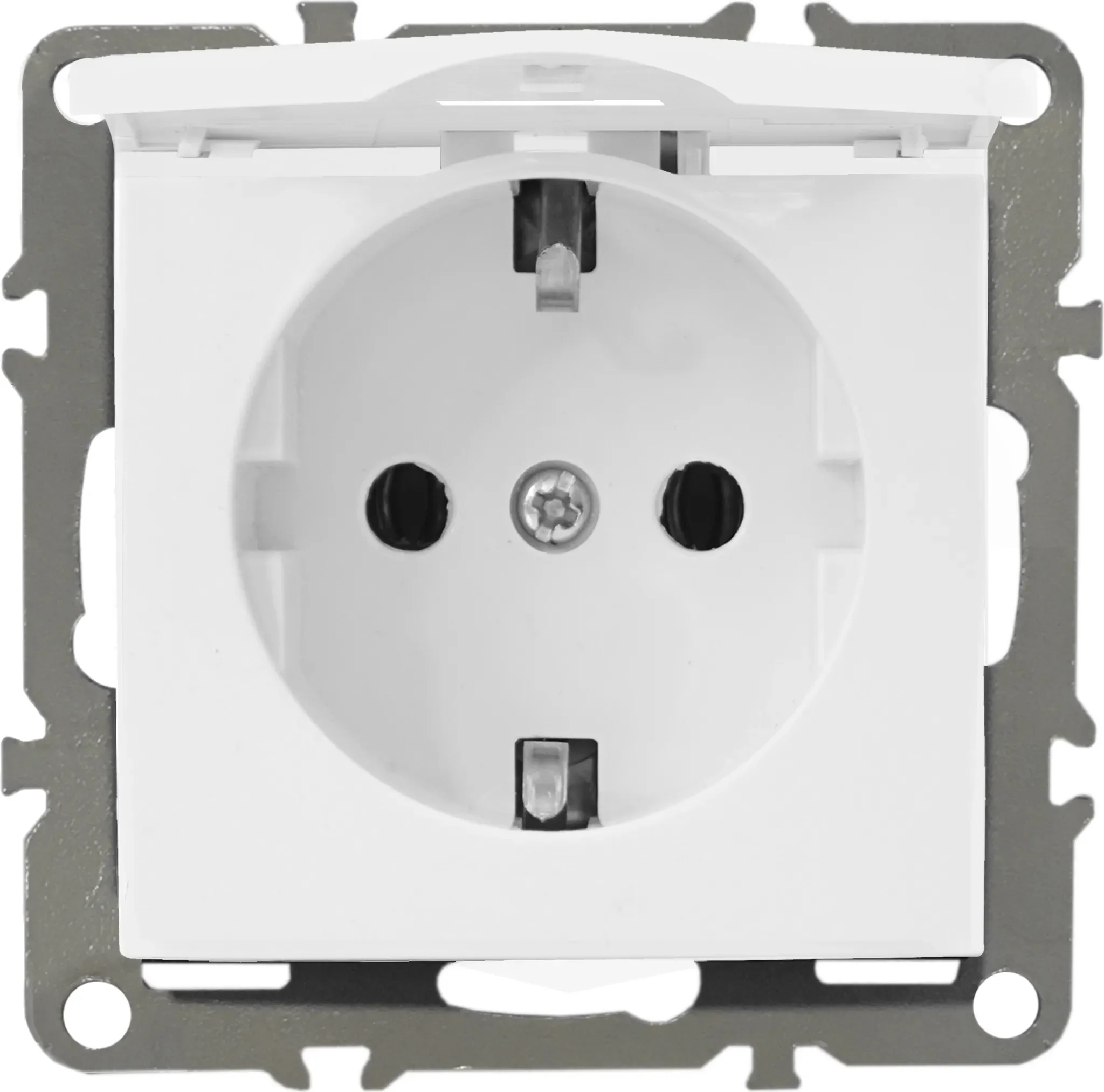 Schuko-Steckdose mit Deckel – Quadra – Weiß – Unterputz