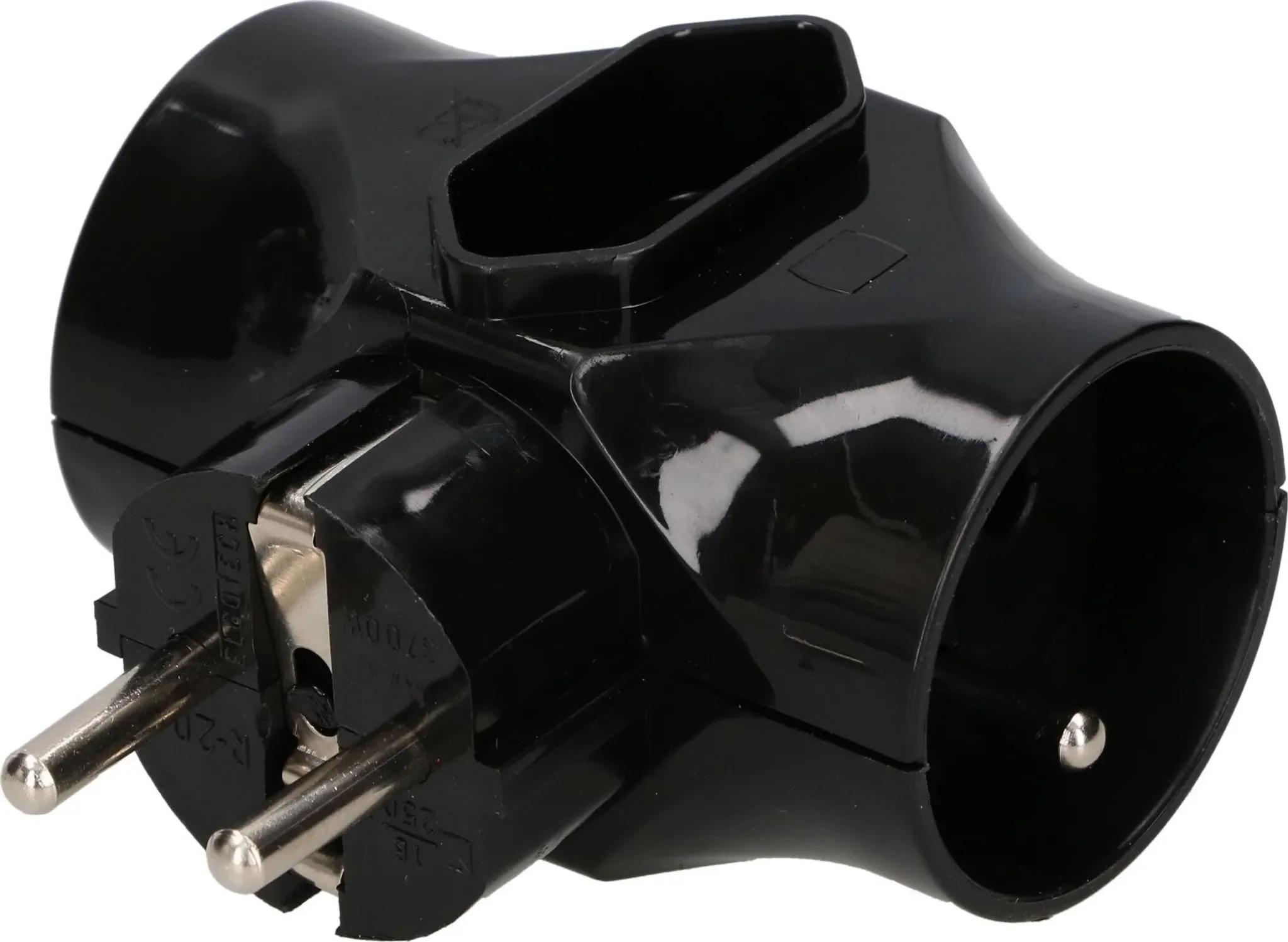 KOTARBAU 3-fach Steckdosen-Adapter – 2× Rund mit Erdung + 1× Flach ohne Erdung – Schwarz