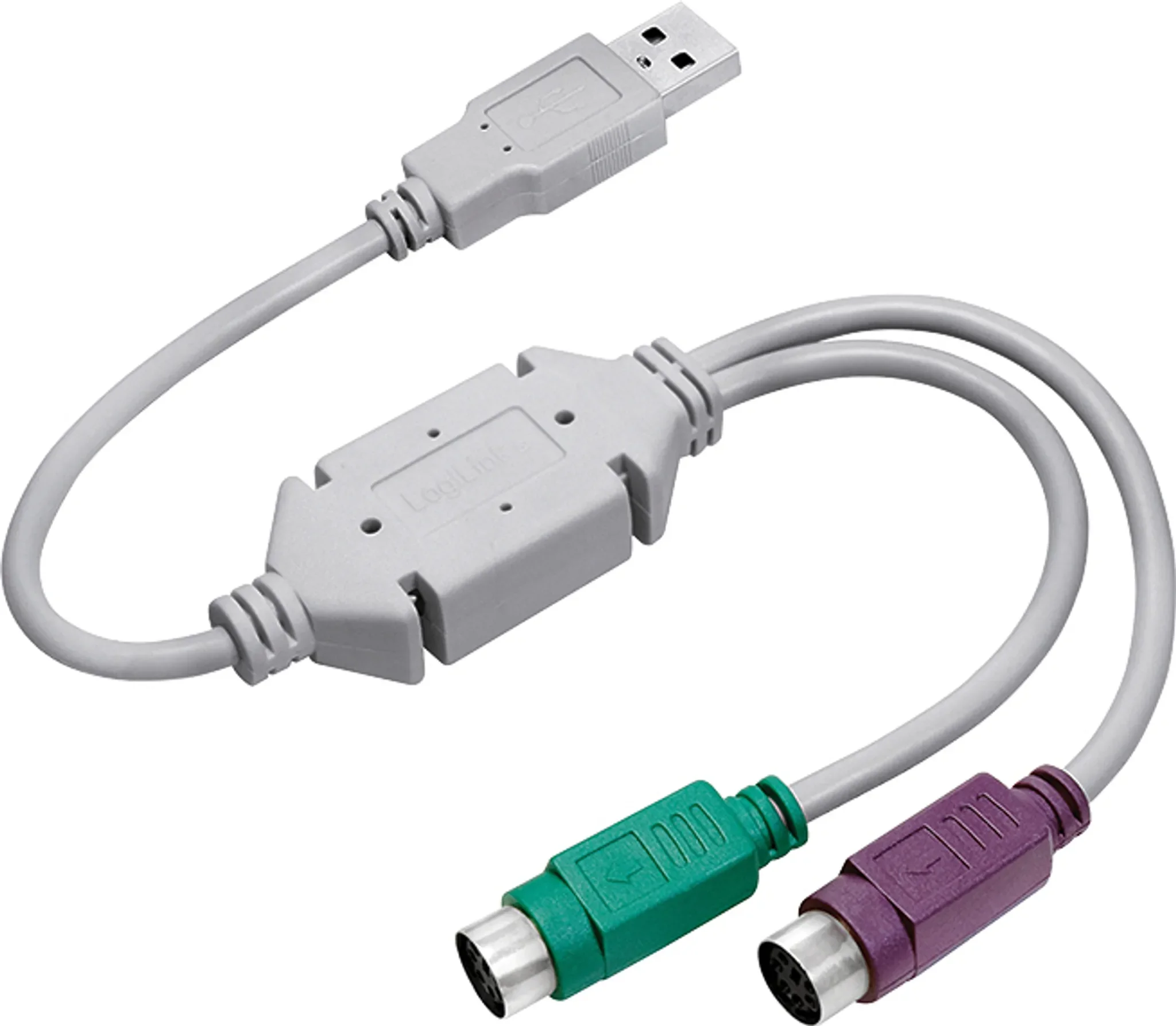 USB-auf-PS/2 Adapterkabel – 2× PS/2 Buchsen – 0,20 m – Grau