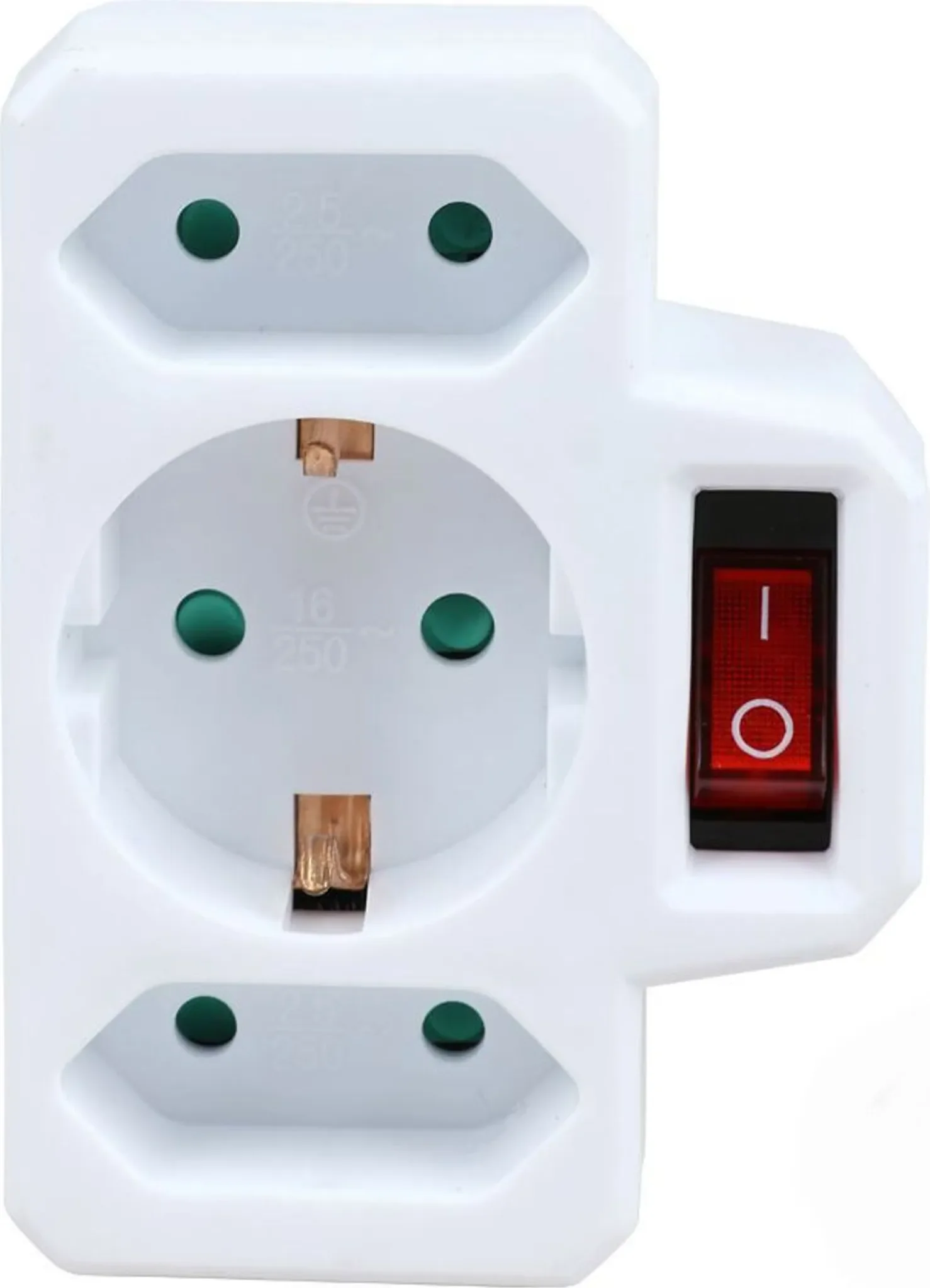 3-fach Steckdosenadapter mit Schalter – Typ F – Weiss